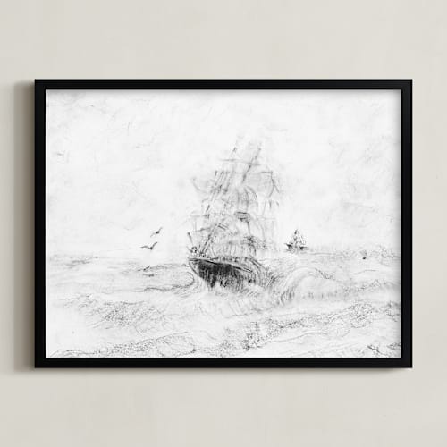 This is a charcoal art with standard by Ramnik Velji called seaworthy