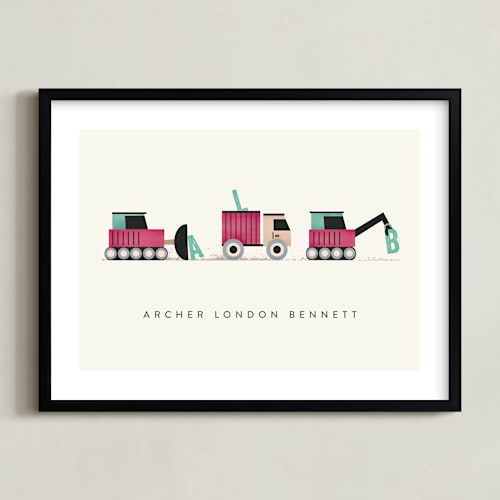 This is a cotton candy personalized art for kids by Erica Krystek called trucker monogram
