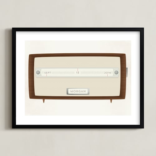 This is a walnut personalized art for kids by Grace Kreinbrink called vintage radio