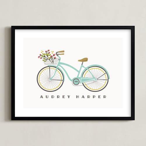 This is a ocean blue personalized art for kids by Karidy Walker called beach cruiser