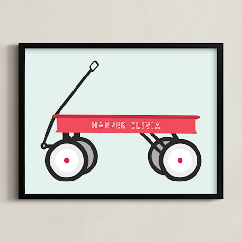 This is a mint personalized art for kids by Alexandra Cohn called little red wagon