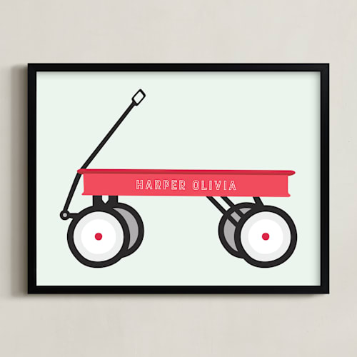 This is a green apple personalized art for kids by Alexandra Cohn called little red wagon