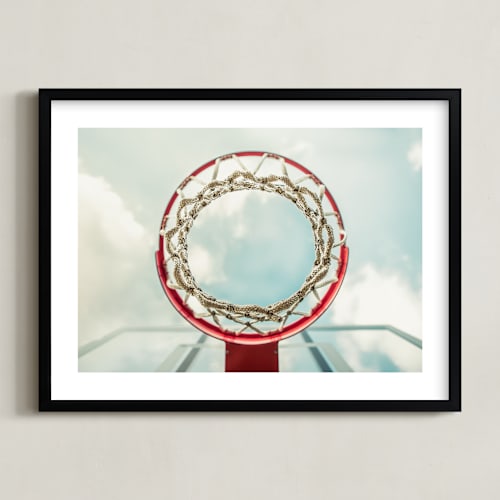 This is a vintage aqua kids wall art by Keely Norton Owendoff called hoop dreams