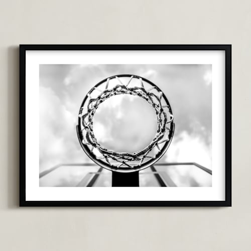 This is a monochrome kids wall art by Keely Norton Owendoff called hoop dreams