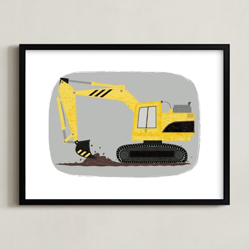 This is a gold mechanic kids wall art by Rebecca Marchese called the construction excavator