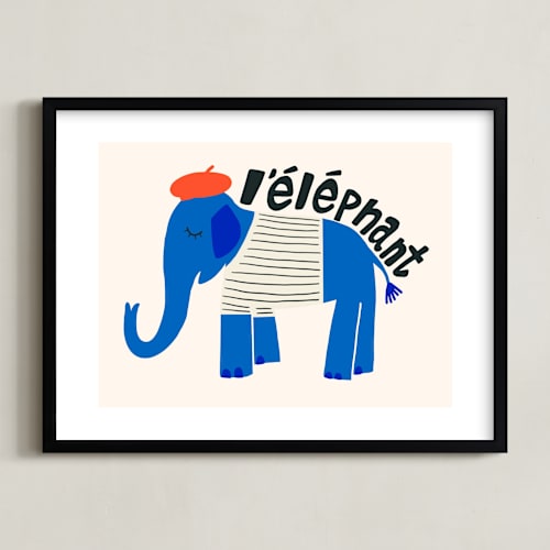 This is a blueberry kids wall art by Morgan Kendall called french elephant