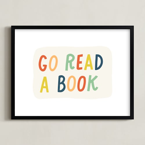 This is a terra cotta kids wall art with standard by Rachel K. Swanson called go read a book