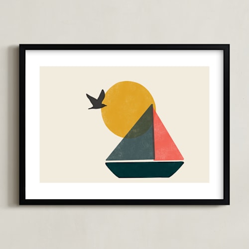 This is a sea blue kids wall art by Daily Design Co called graphic sailboat