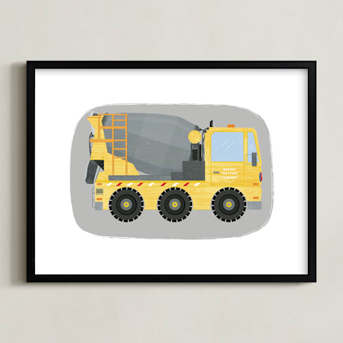 This is a mixer yellow art by Rebecca Marchese called the cement-mixer truck