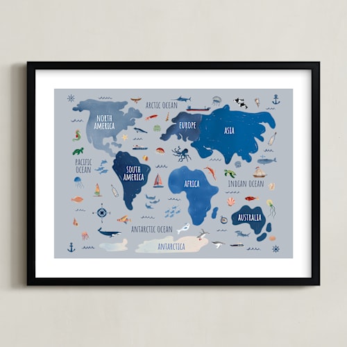 This is a soft blue art by Carrie Cantwell called nautical map
