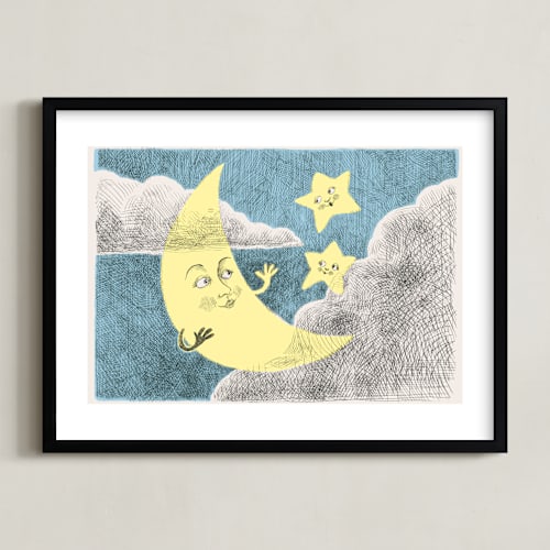 This is a night blue nursery wall art by Catilustre called claire de lune