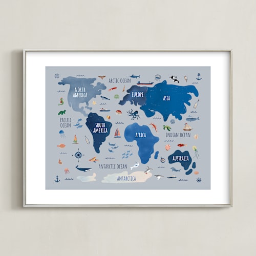 This is a soft blue art by Carrie Cantwell called nautical map
