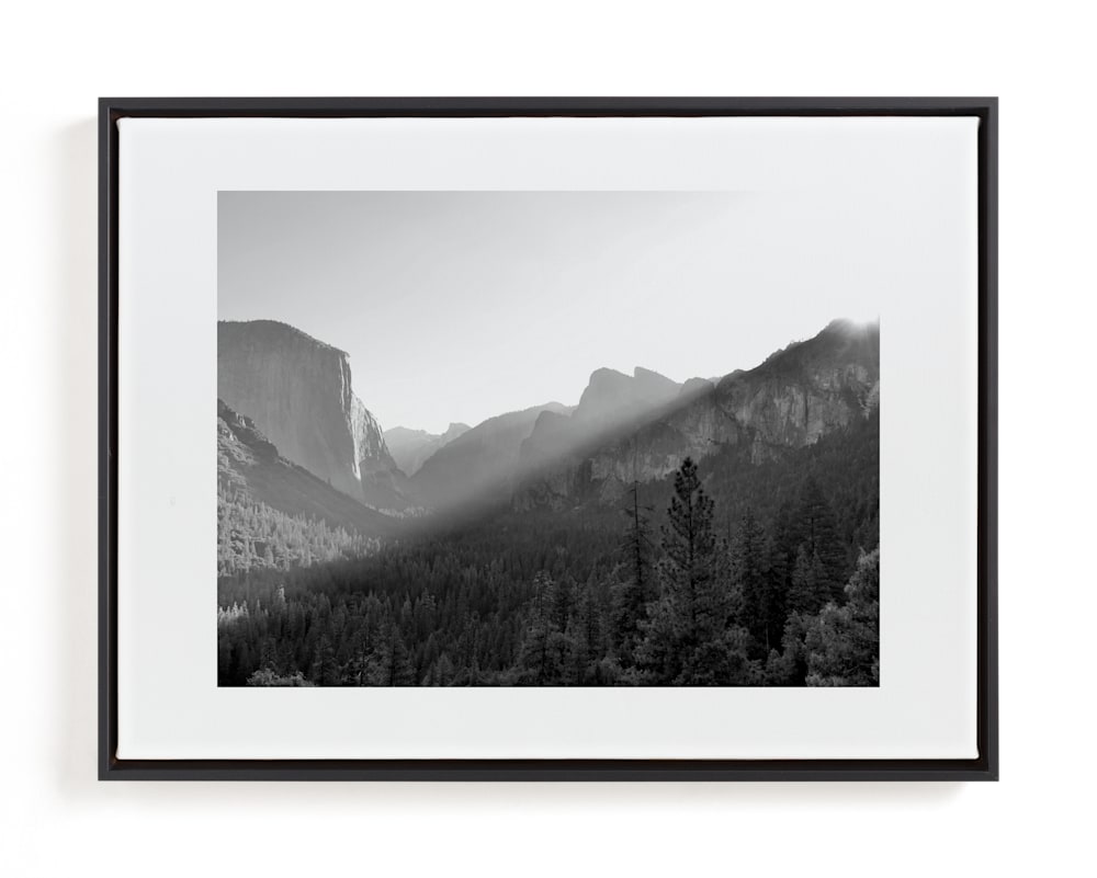 This is a black & white art by Sea and Sky called yosemite first rays