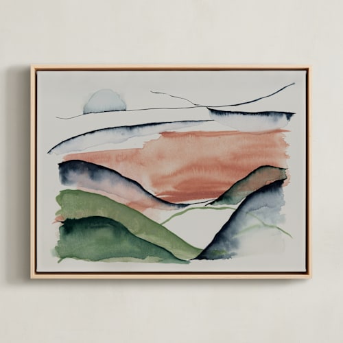 This is a blush art with standard by Janelle Cunningham called abstract sunrise in the hills