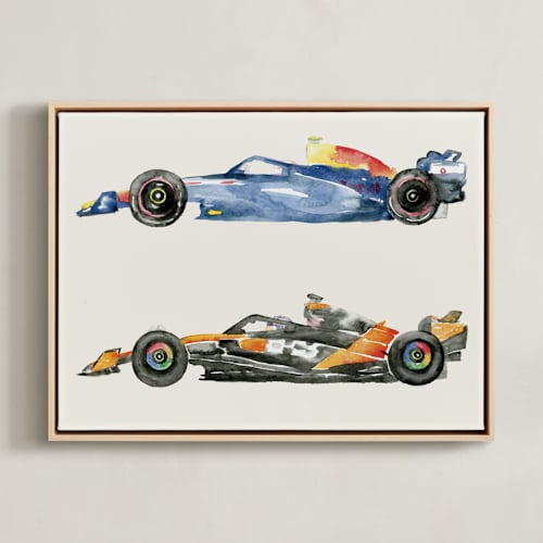 This is a beige art by Jamie Peterson called fast and faster