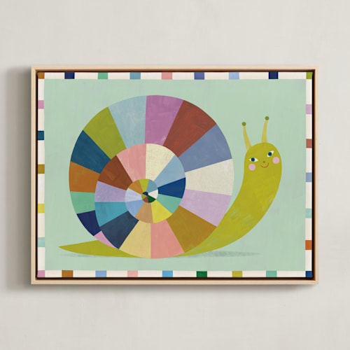 This is a mint nursery wall art with standard by melanie mikecz called smiley snail