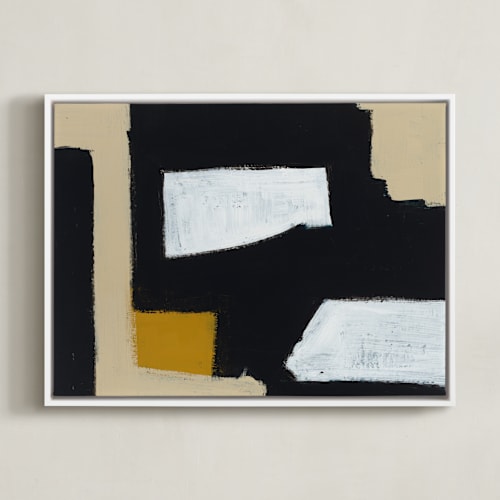 This is a mustard and black art by Ilana Greenberg called beyond tomorrow