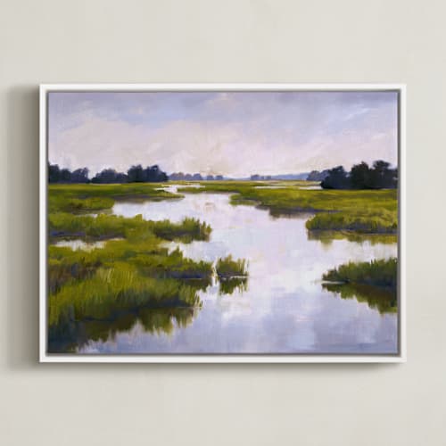 This is a marshy green art with standard by Stephanie Goos Johnson called fair exchange