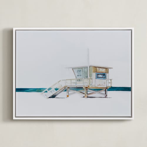 This is a beige art by Viktoria Eperjesi called hermosa beach lifeguard tower