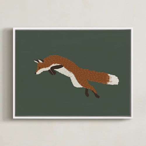 This is a forrest green art by Kelly Watkins called leaping fox