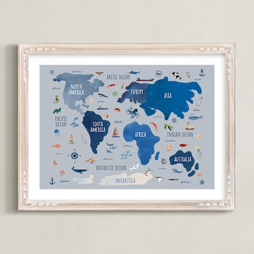 This is a soft blue art by Carrie Cantwell called nautical map
