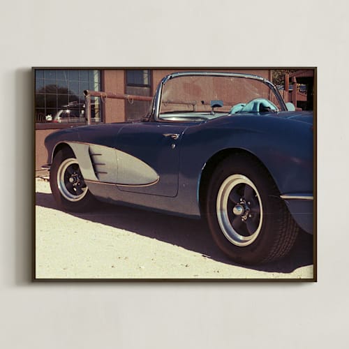 This is a vintage red and blue art by Elan Alvarez Sherman called retro wheelin'