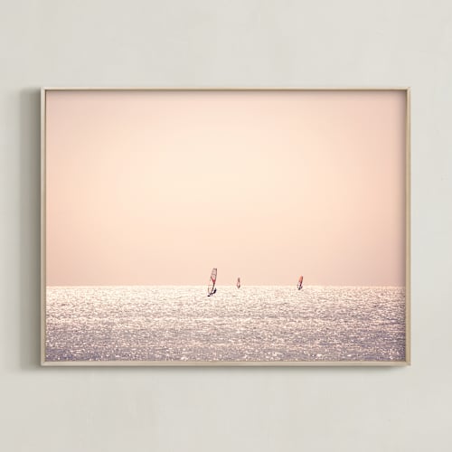 This is a blush pink art by Ann Hudec called outer banks wind surfers