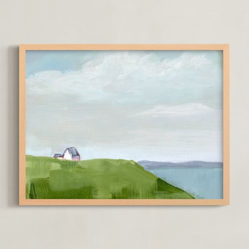 This is a ocean blue art by Jen Tips called house on the hill