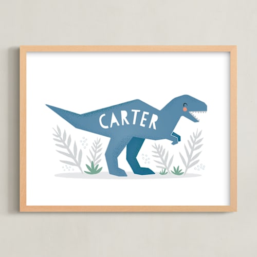 This is a blue personalized art for kids by Karidy Walker called little t rex