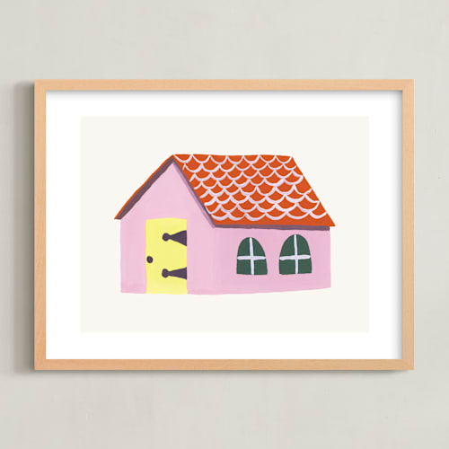 This is a pretty pink kids wall art by Sarah Knight Davis called a doll's house 1