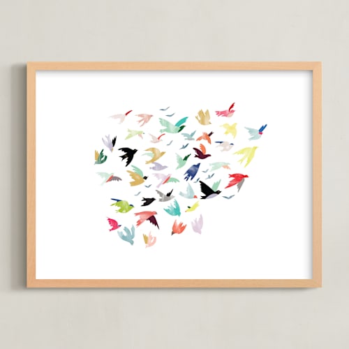 This is a multi-colored kids wall art by Eve Schultz called songbirds