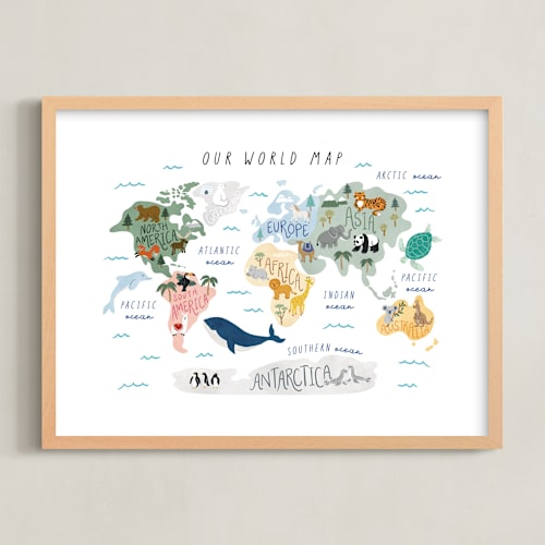 This is a pastel green kids wall art by Elly called our world map