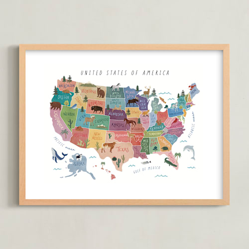 This is a ocean kids wall art by Elly called animals map of usa