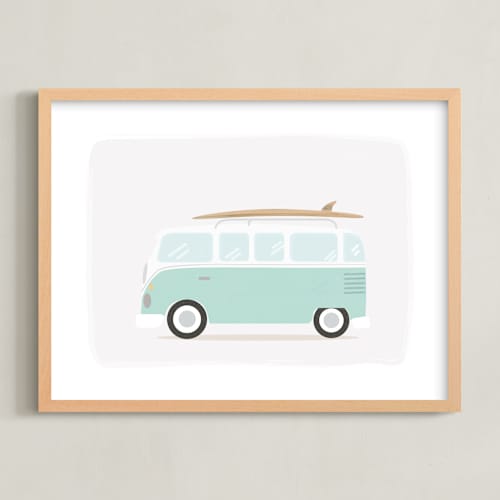 This is a seafoam kids wall art by Itsy Belle Studio called beach bus