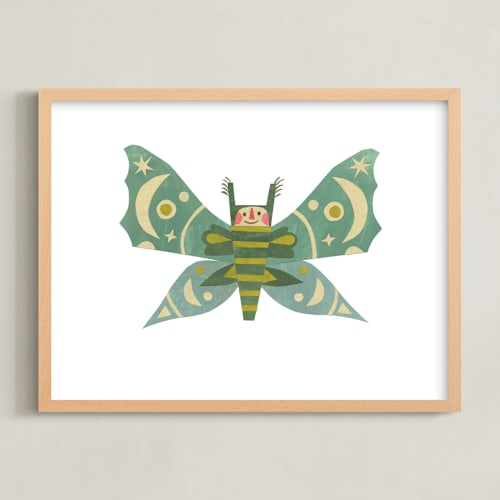 This is a ocean teal kids wall art by Sarah Hand called midnight moth