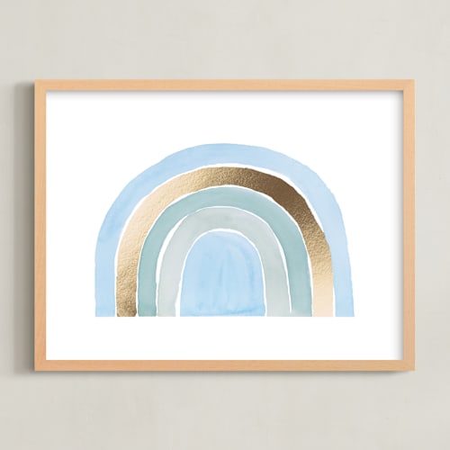 This is a ocean blue nursery wall art by Kate Ahn called pastel rainbow