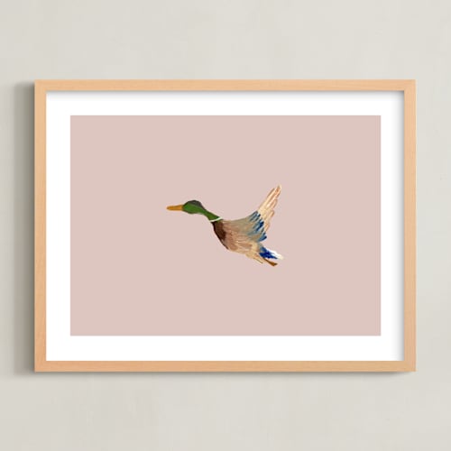 This is a rose nursery wall art by Anee Shah called mallards in flight 2