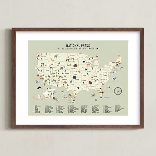 This is a adventure green kids wall art by Sherley Ferreira called national parks of usa