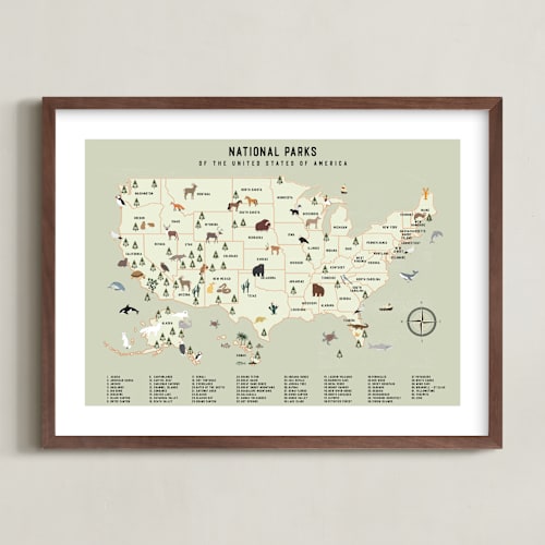 This is a adventure green kids wall art with standard by Sherley Ferreira called national parks of usa