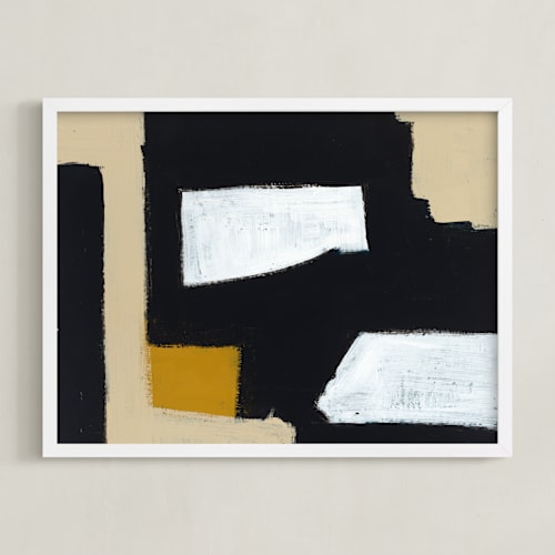 This is a mustard and black art by Ilana Greenberg called beyond tomorrow
