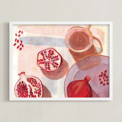 This is a pomegranate red art by Kinga Subject called pomegranate flatlay study