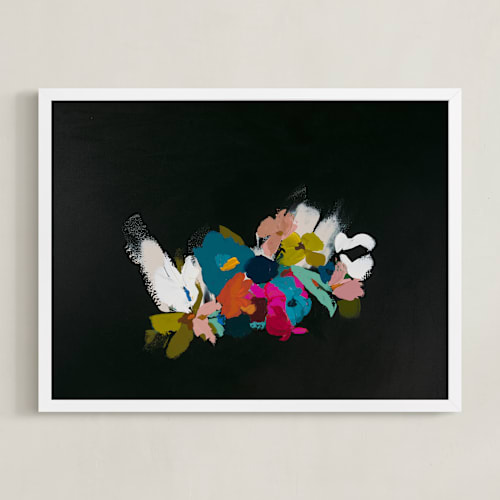 This is a black art by Caryn Owen called abstract botanical bouquet