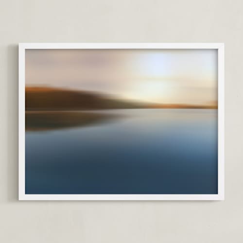 This is a deep lake blue art with standard by Karen Kaul called morning glow