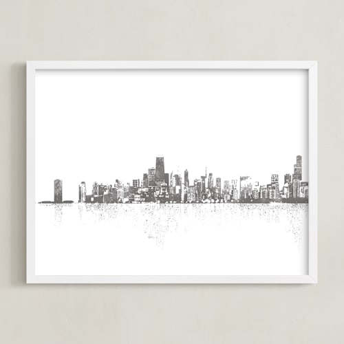 This is a charcoal art by Paul Berthelot called chicago skyline