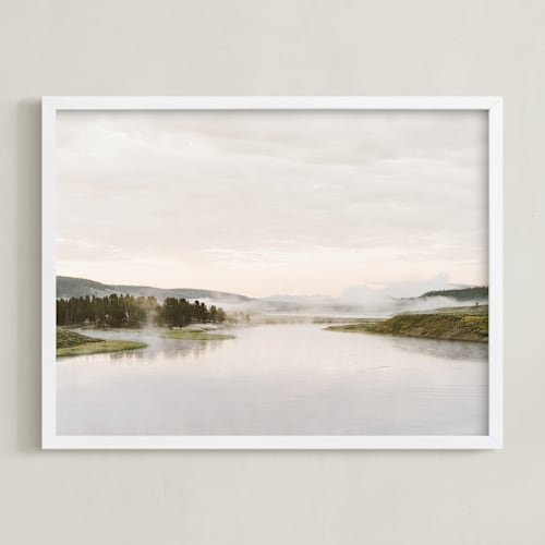 This is a autumn green art by Kamala Nahas called misty lake