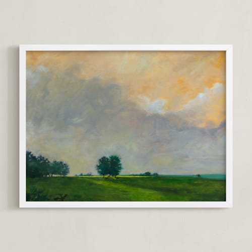 This is a illuminated green art with standard by Stephanie Goos Johnson called together at sunrise