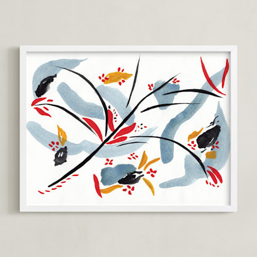 This is a indigo blue art with standard by FERNANDA MARTINEZ called bloom on rain