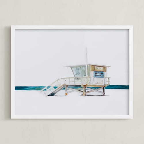 This is a beige art with standard by Viktoria Eperjesi called hermosa beach lifeguard tower