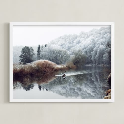 This is a dove blue art by Eva Marion called winter kayak