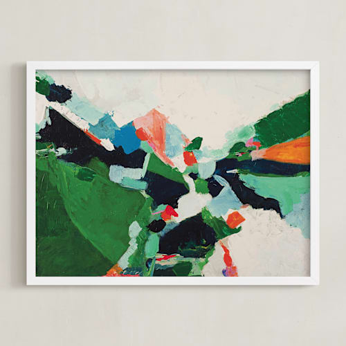 This is a bright emerald green art with standard by Caryn Owen called colorful abstract landscape